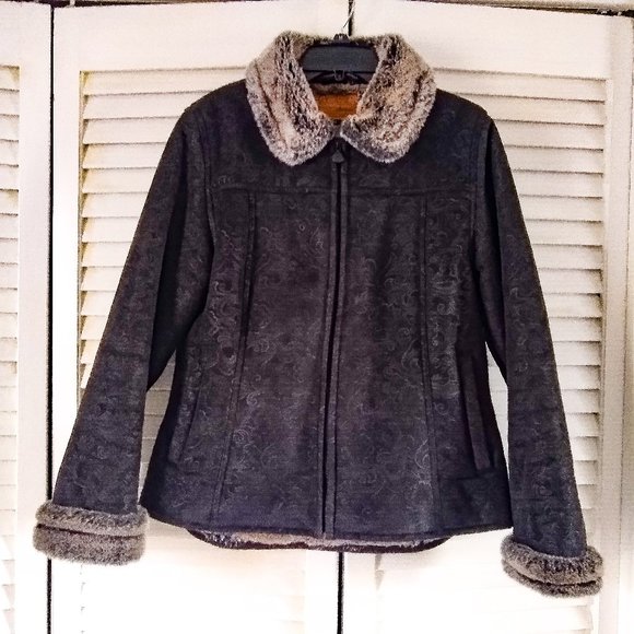 Outback Trading Company Jackets & Blazers - 📢 FREE SHIP 📢 Tooled leather coat🔥fur-lined black Outback Trading Co. jacket